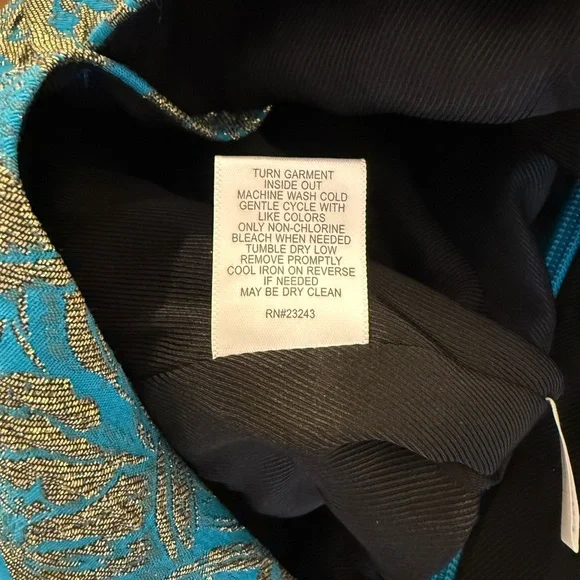 NWT Happy x Nature by Kate Hudson Teal & Gold Brocade Puff Sleeve Jumpsuit - Picture 11 of 15